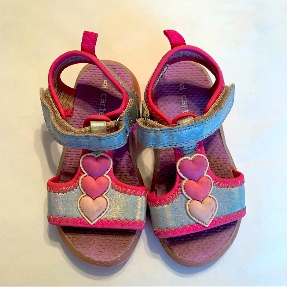 Carter’s girls pink silver heart open toe sandals size 8